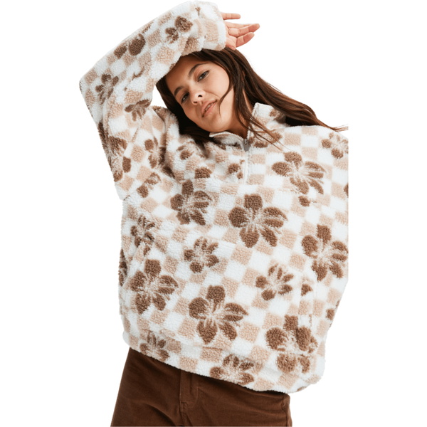 2025 Roxy Womens Jive Talking Bonded Half Zip Printed Polar Fleece ERJPF03208 - Egret Hibi Square